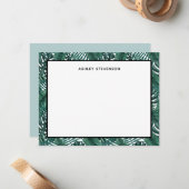 トロピカルグリーンパームモンステラ葉名前をカスタムする ノートカード (正面/裏面インサイチュ)