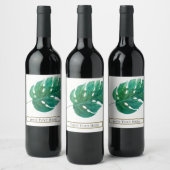 トロピカルグリーンパームリーフハワイアンサマー結婚ズ ワインラベル (ボトル)