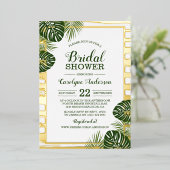 トロピカルグリーンパームリーフビーチブライダルシャワー実在 箔招待状 (立ち正面)