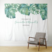 トロピカルグリーンパームリーフフォトブース背景 タペストリー (インサイチュ(横))