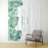 トロピカルグリーンパームリーフフォトブース背景 タペストリー (インサイチュ)