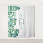 トロピカルグリーンパームリーフフォトブース背景 タペストリー (正面)