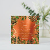 トロピカルグリーンパームリーフフレームオレンジコーラルゴールド 招待状 (スタンド正面)