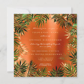 トロピカルグリーンパームリーフフレームオレンジコーラルゴールド 招待状 (正面)