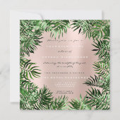 トロピカルグリーンパームリーフフレームパステルメタルピンク 招待状 (正面)