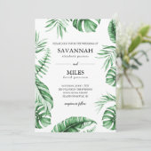 トロピカルグリーンパームリーフフレーム結婚式招待状 招待状 (スタンド正面)