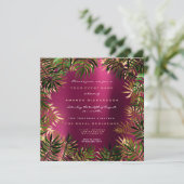 トロピカルグリーンパームリーフフレーム ラズベリーピンク ゴールド 招待状 (スタンド正面)