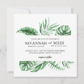 トロピカルグリーンパームリーフボーダー結婚式招待状 招待状 (正面)