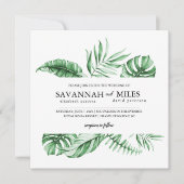 トロピカルグリーンパームリーフボーダー結婚式招待状 招待状 (正面)
