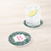 トロピカルグリーンパーム葉ズピンクモノグラム コースター (側面)