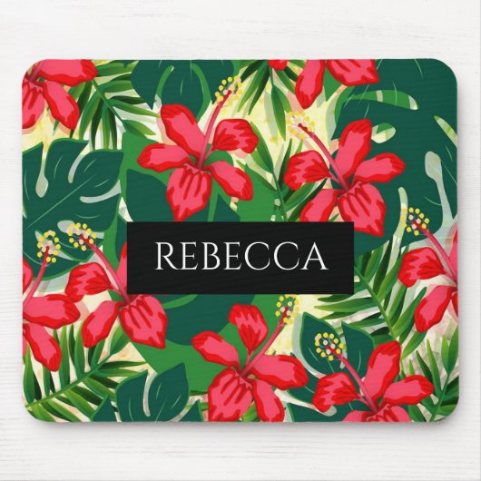 トロピカルグリーンパーム葉ズモノグラムカラフル マウスパッド (正面)