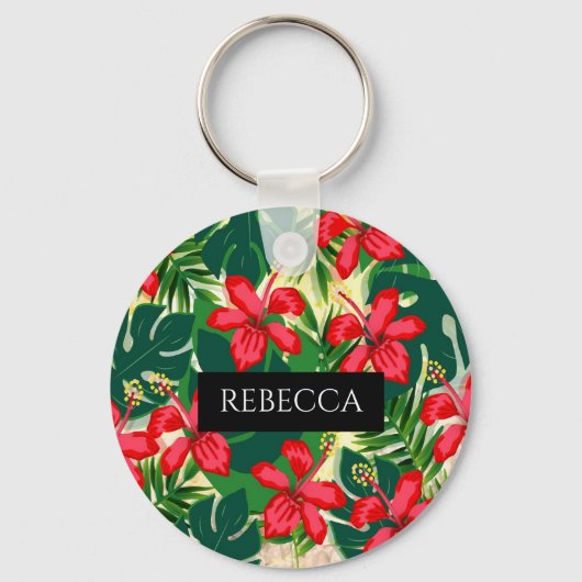 トロピカルグリーンパーム葉ズモノグラムキーチェーン キーホルダー (正面)