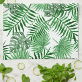 トロピカルグリーンパーム葉ズ夏水カラーアート キッチンタオル (折り畳み)