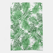 トロピカルグリーンパーム葉ズ夏水カラーアート キッチンタオル (縦)