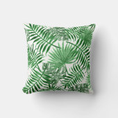 トロピカルグリーンパーム葉ズ夏水カラーアート クッション (正面)