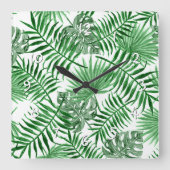 トロピカルグリーンパーム葉ズ夏水カラーアート スクエア壁時計 (正面)