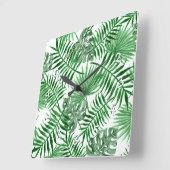 トロピカルグリーンパーム葉ズ夏水カラーアート スクエア壁時計 (傾斜)