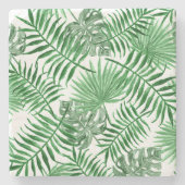 トロピカルグリーンパーム葉ズ夏水カラーアート ストーンコースター (正面)