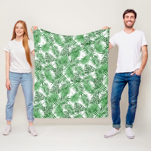 トロピカルグリーンパーム葉ズ夏水カラーアート フリースブランケット (インサイチュ)