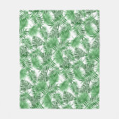 トロピカルグリーンパーム葉ズ夏水カラーアート フリースブランケット (正面)