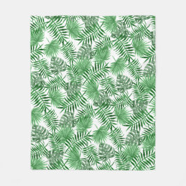 トロピカルグリーンパーム葉ズ夏水カラーアート フリースブランケット