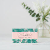 トロピカルグリーンパーム葉トレンディーデザインオンピンク 名刺 (スタンド正面)