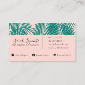トロピカルグリーンパーム葉トレンディーデザインオンピンク 名刺 (裏面)