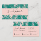 トロピカルグリーンパーム葉トレンディーデザインオンピンク 名刺 (正面/裏面)