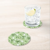 トロピカルグリーンパーム葉 ラウンドペーパーコースター (インサイチュ)