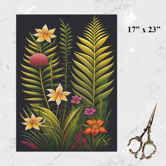 トロピカルグリーンフローラアートワーク（大） 薄葉紙