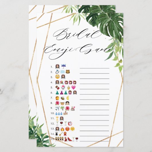 トロピカルグリーンブライダルシャワー絵文字ゲーム (正面/裏面)