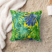 トロピカルグリーンブルーイエローモンステラジャングル葉 クッション (ブランケット)