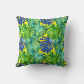 トロピカルグリーンブルーイエローモンステラジャングル葉 クッション (裏面)