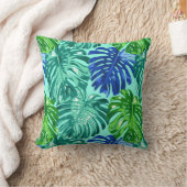 トロピカルグリーンブルーモンスターパーム葉 クッション (ブランケット)