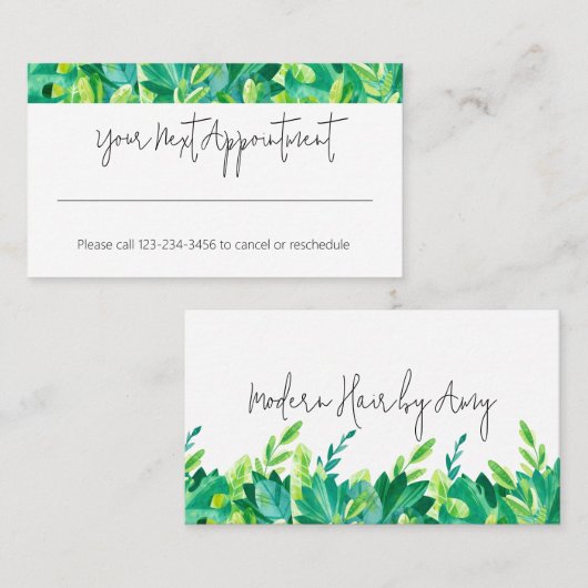 トロピカルグリーンブルーリーフアポイントメントリマインダー 名刺 (正面/裏面)