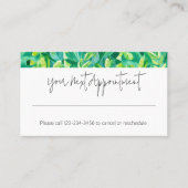 トロピカルグリーンブルーリーフアポイントメントリマインダー 名刺 (正面)