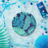 トロピカルグリーンブルー葉紙パターンプレート ペーパープレート (パーティー)