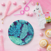 トロピカルグリーンブルー葉紙パターンプレート ペーパープレート (パーティー)