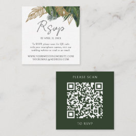 トロピカルグリーンボタニカルQRコード結婚式RSVP エンクロージャーカード
