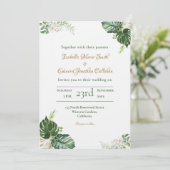 トロピカルグリーンモンステラの葉の水彩ウェディング 招待状 (スタンド正面)