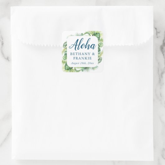 トロピカルグリーンリーアロハビーチ結婚式サンキューユナイテッド スクエアシール (バッグ)