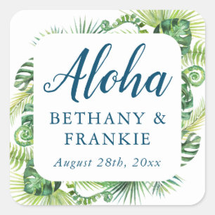 トロピカルグリーンリーアロハビーチ結婚式サンキューユナイテッド スクエアシール