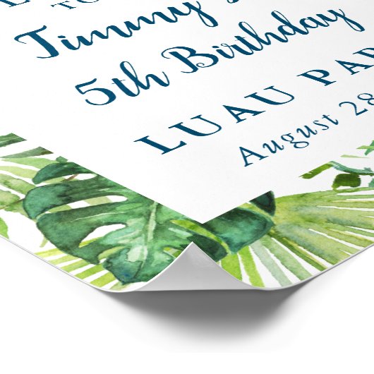 トロピカルグリーンリーアロハルアウ（ハワイ式宴会）誕生日ウェルカムサイン ポスター (角)