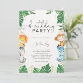 トロピカルグリーンリーサファリバースデーパーティーへの招待 招待状 (スタンド正面)