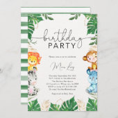 トロピカルグリーンリーサファリバースデーパーティーへの招待 招待状 (正面/裏面)