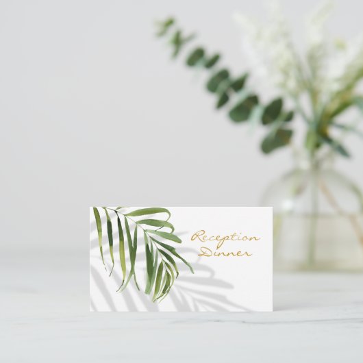 トロピカルグリーンリーシャドウ金ゴールド披露宴ディナーエント エンクロージャーカード (スタンド正面)