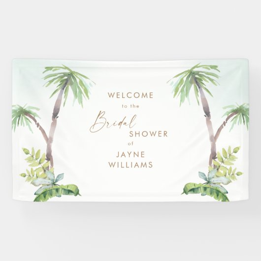 トロピカルグリーンリーシーガラスブライダルシャワーバナー 横断幕 (横)