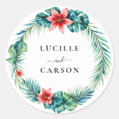 トロピカルグリーンリース植物性庭園の結婚式 ラウンドシール (正面)