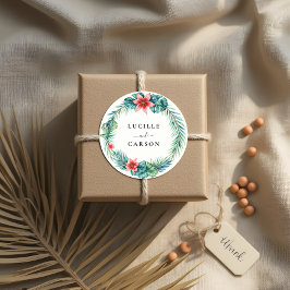 トロピカルグリーンリース植物性庭園の結婚式 ラウンドシール