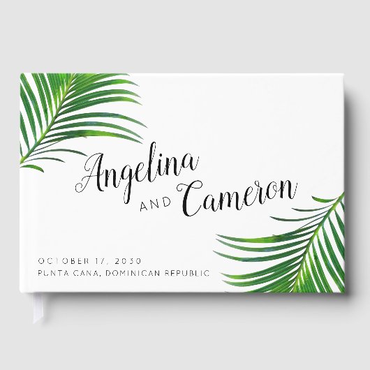 トロピカルグリーンリーパーム葉ビーチ結婚式 ゲストブック (正面)